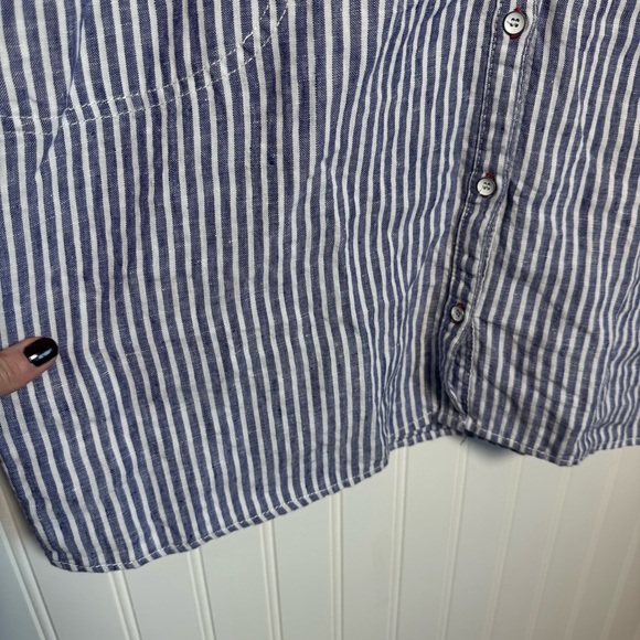 Tahari 100% Linen Blue & White Short Sleeve Button Down Shirt Dress Size Medium - Picture 5 of 11